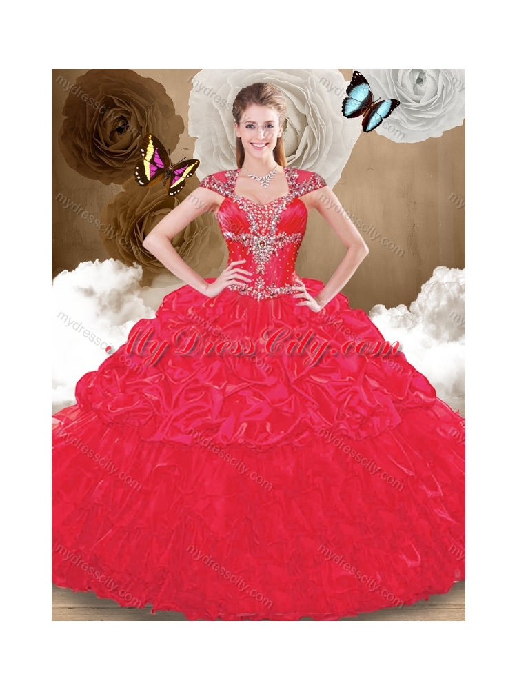 Perfect Sweetheart Red Quinceanera Dresses with Beading and Pick Ups