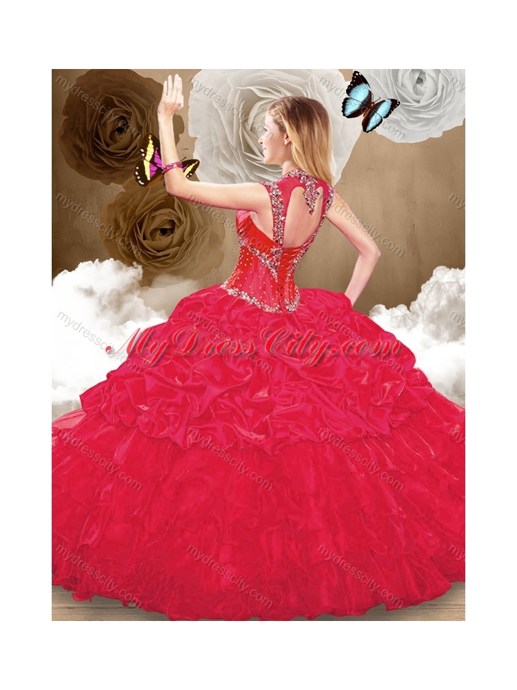 Perfect Sweetheart Red Quinceanera Dresses with Beading and Pick Ups