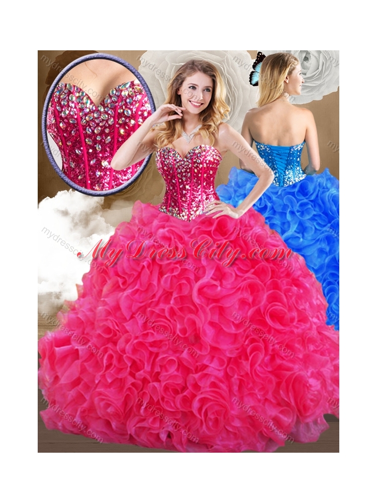 Super Hot Sweetheart Hot Pink Quinceanera Gowns with Ruffles