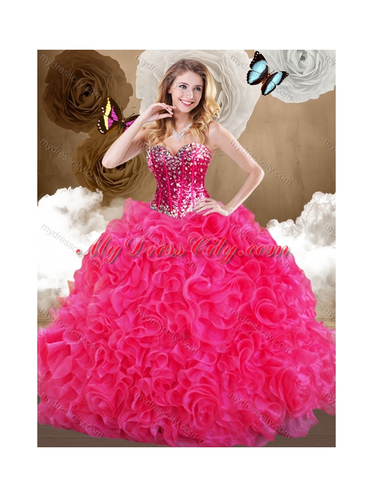 Super Hot Sweetheart Hot Pink Quinceanera Gowns with Ruffles