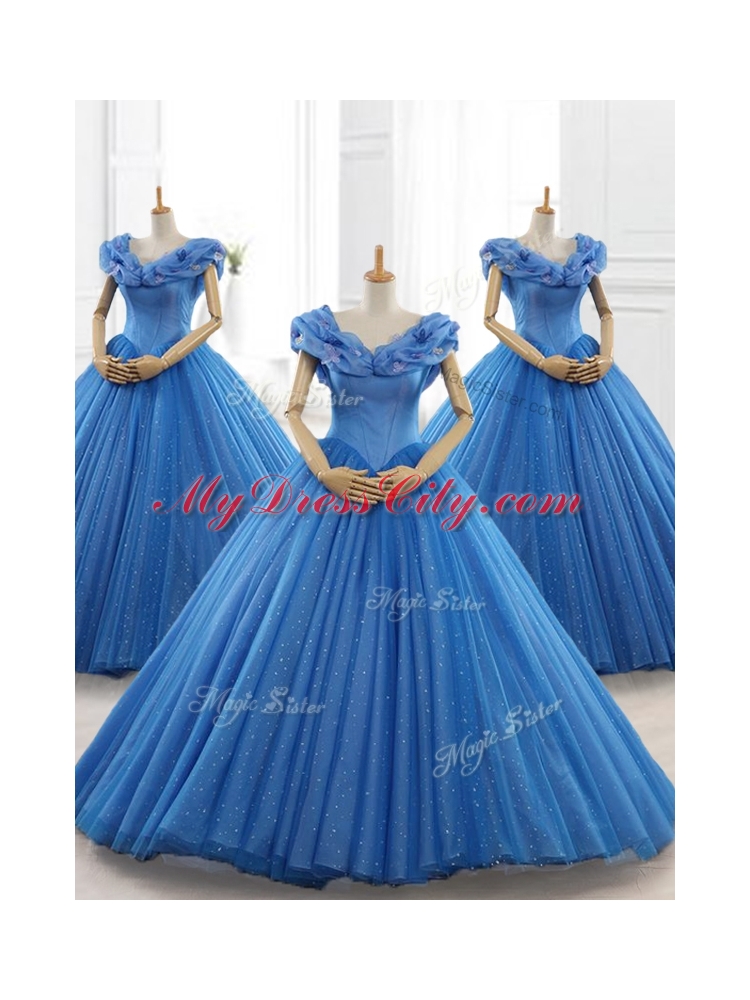 Custom Made Blue Off the Shoulder Long Quinceanera Dresses with Appliques