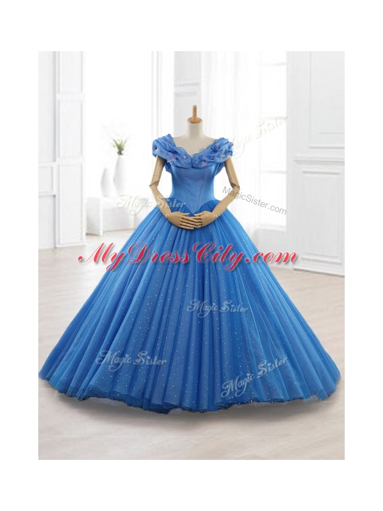 Custom Made Blue Off the Shoulder Long Quinceanera Dresses with Appliques