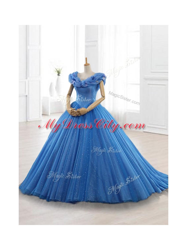 Custom Made Blue Off the Shoulder Long Quinceanera Dresses with Appliques