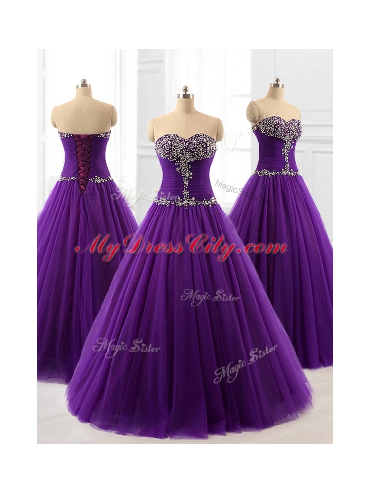 2016 In Stock Beading A Line Sweet 16 Dresses in Purple