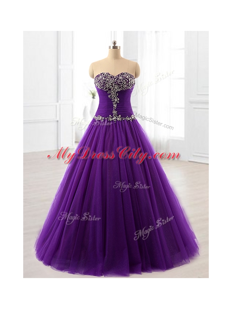 2016 In Stock Beading A Line Sweet 16 Dresses in Purple