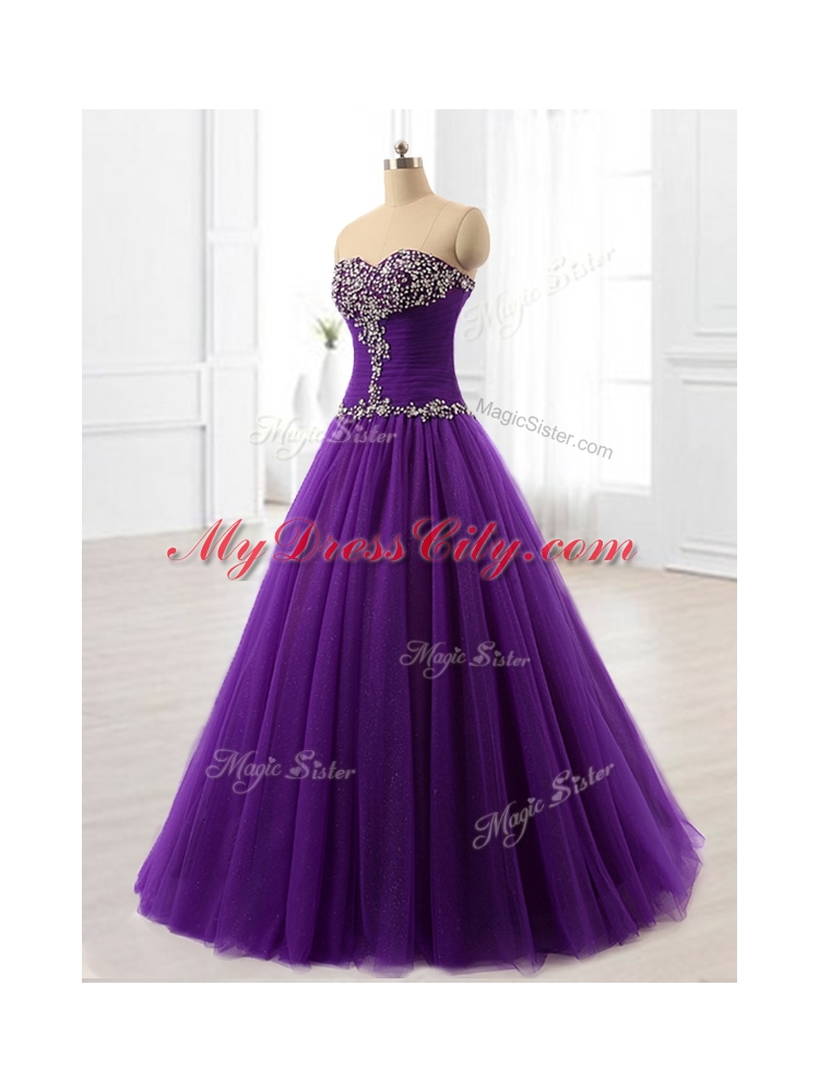 2016 In Stock Beading A Line Sweet 16 Dresses in Purple