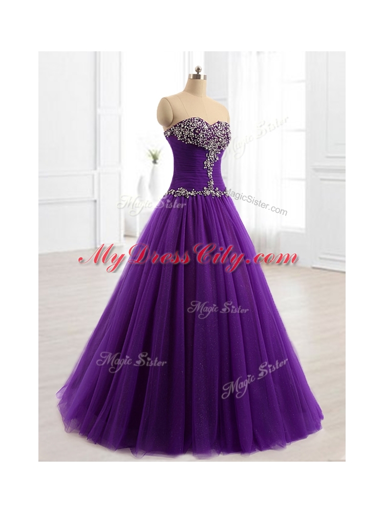 2016 In Stock Beading A Line Sweet 16 Dresses in Purple