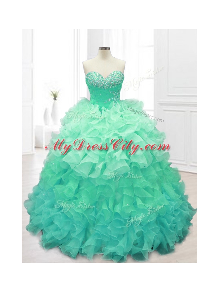 Custom Made  Beading and Ruffles Sweet 16 Dresses in Apple Green