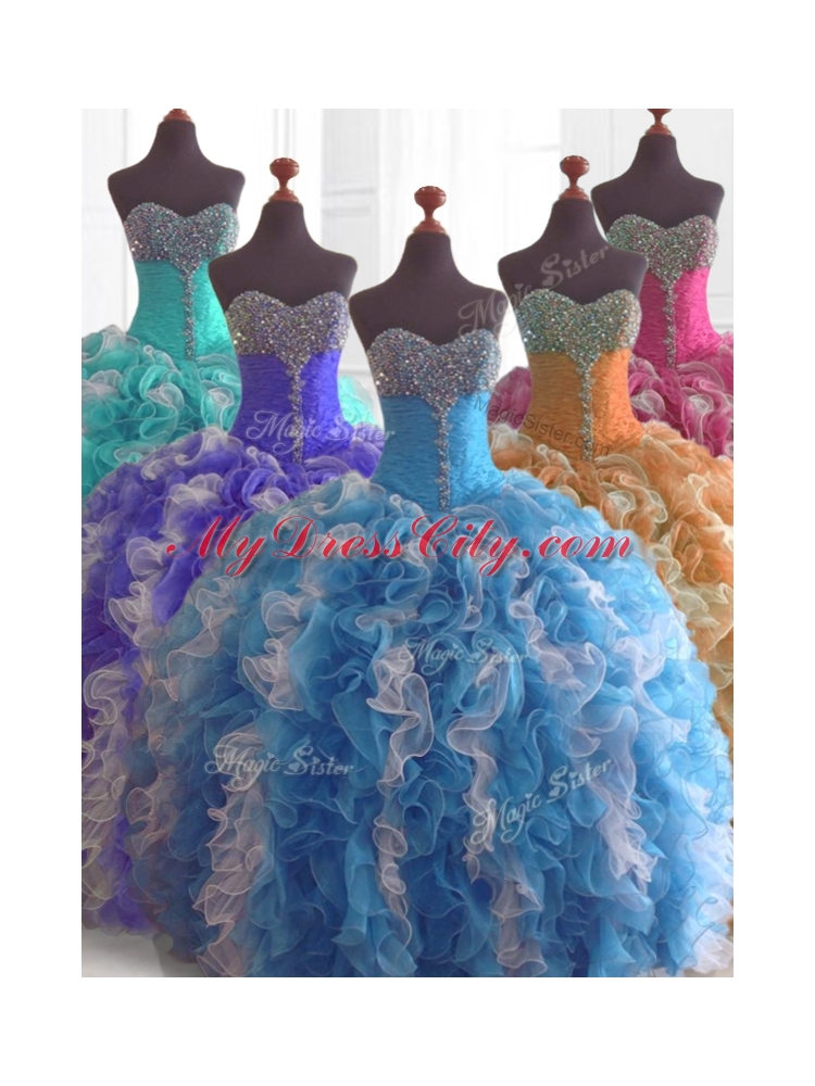 Custom Made Beading and Ruffles Quinceanera Dresses in Multi Color