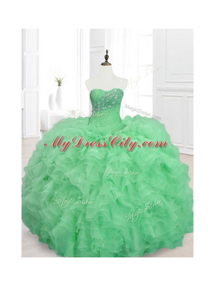 Custom Made Beading and Ruffles Sweetheart Quinceanera Dresses in Green