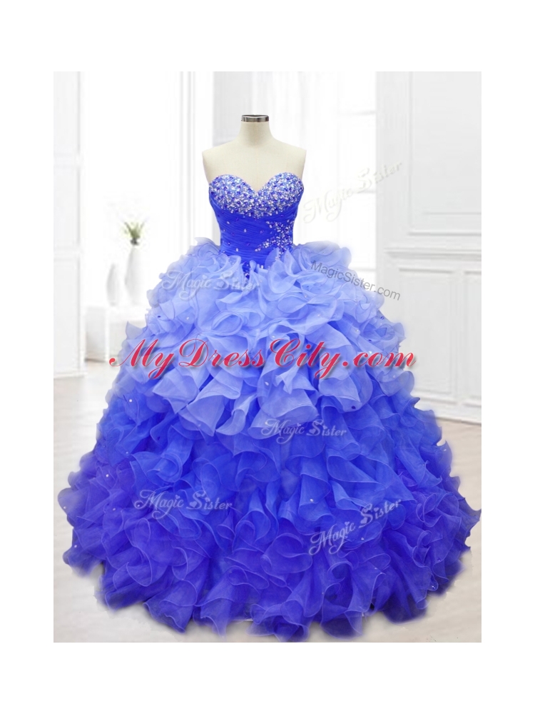 In Stock Sweetheart Blue Quinceanera Gowns with Beading and Ruffles