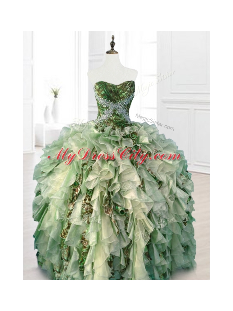 In Stock Beading Multi Color Quinceanera Dresses with Ruffles and Pattern