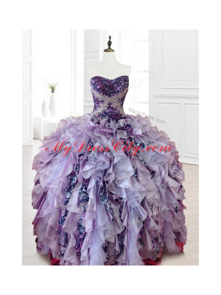 In Stock Beading Multi Color Quinceanera Dresses with Ruffles and Pattern