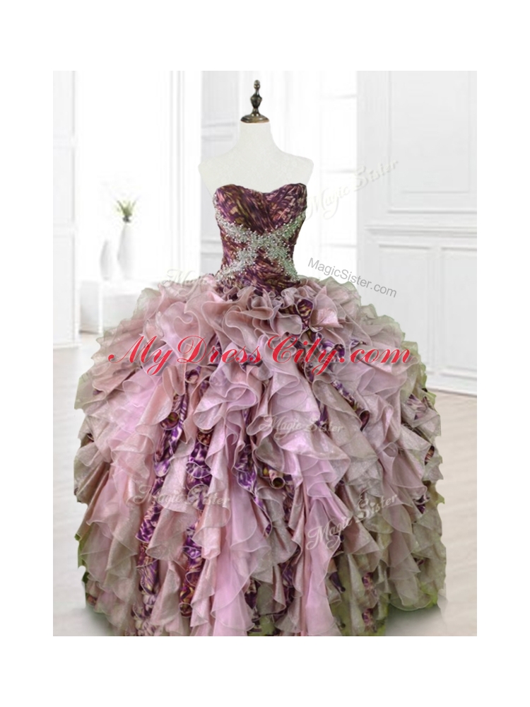 In Stock Beading Multi Color Quinceanera Dresses with Ruffles and Pattern