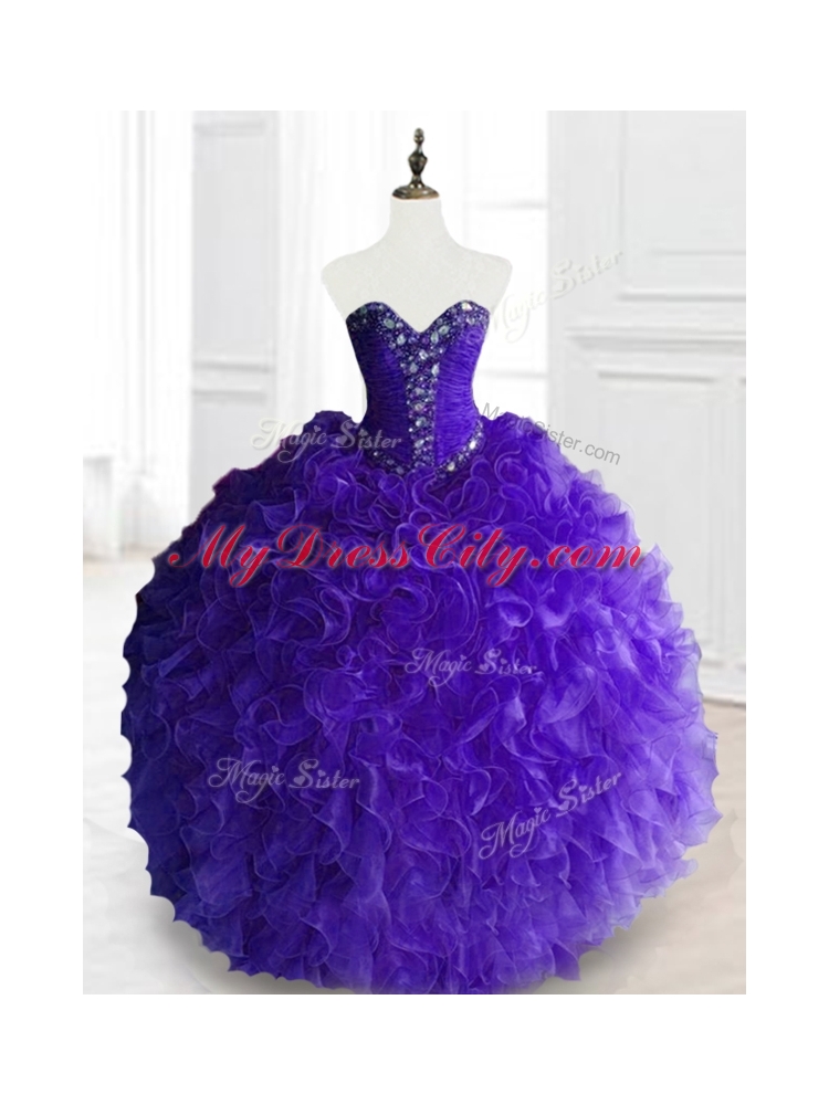 In Stock Purple Quinceanera Dresses with Beading and Ruffles