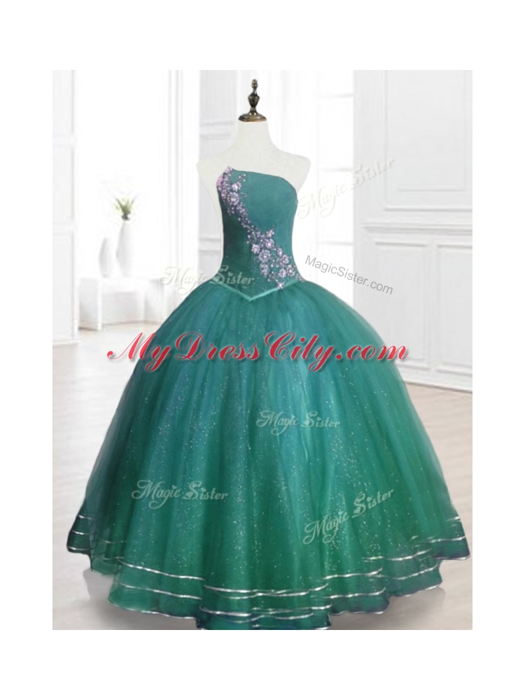 In Stock Strapless Beading Quinceanera Dresses in Dark Green