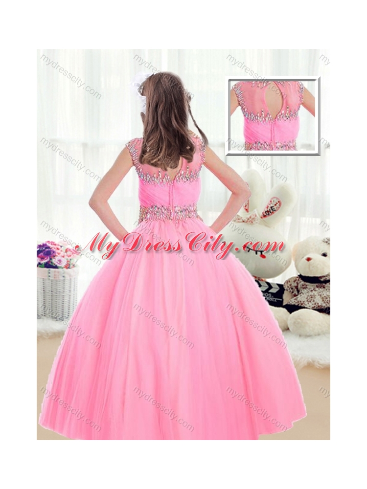 2016 Sweet Ball Gown Cap Sleeves Mini Quinceanera Dresses with Beading