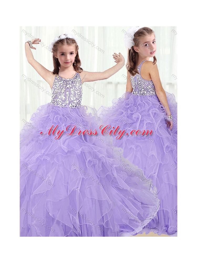 2016 Lovely Scoop Lavender Mini Quinceanera Dresses with Beading and Ruffles