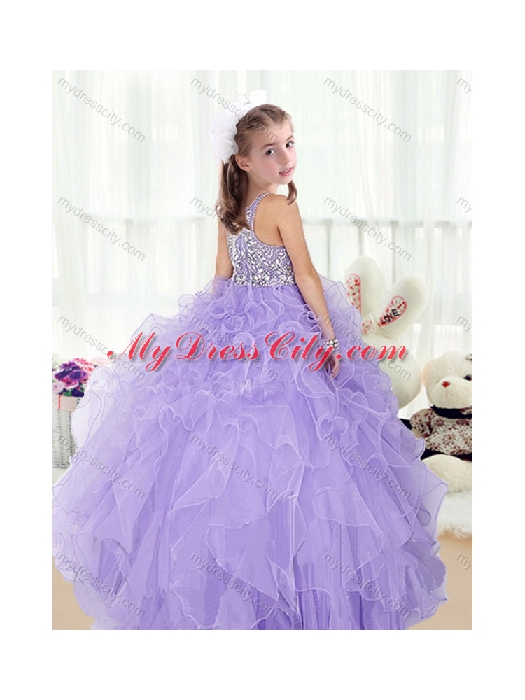 2016 Lovely Scoop Lavender Mini Quinceanera Dresses with Beading and Ruffles