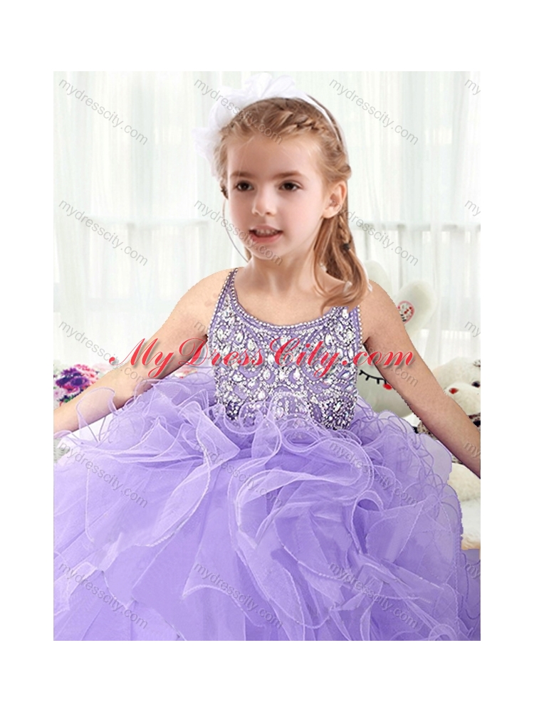 2016 Lovely Scoop Lavender Mini Quinceanera Dresses with Beading and Ruffles