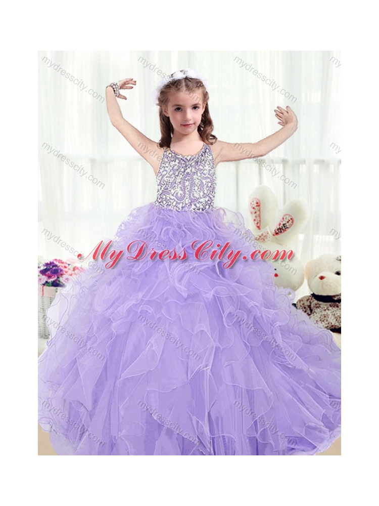 2016 Lovely Scoop Lavender Mini Quinceanera Dresses with Beading and Ruffles