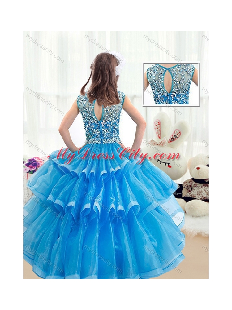 2016 Pretty V Neck Baby Blue  Mini Quinceanera  Dresses with Ruffled Layers