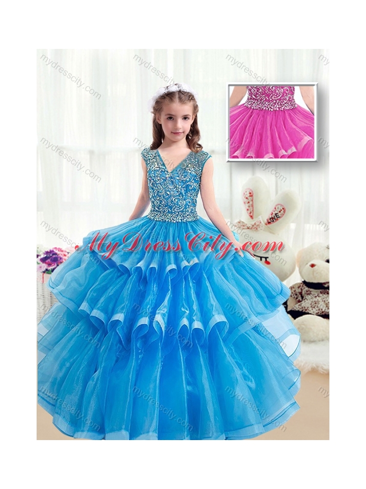 2016 Pretty V Neck Baby Blue  Mini Quinceanera  Dresses with Ruffled Layers