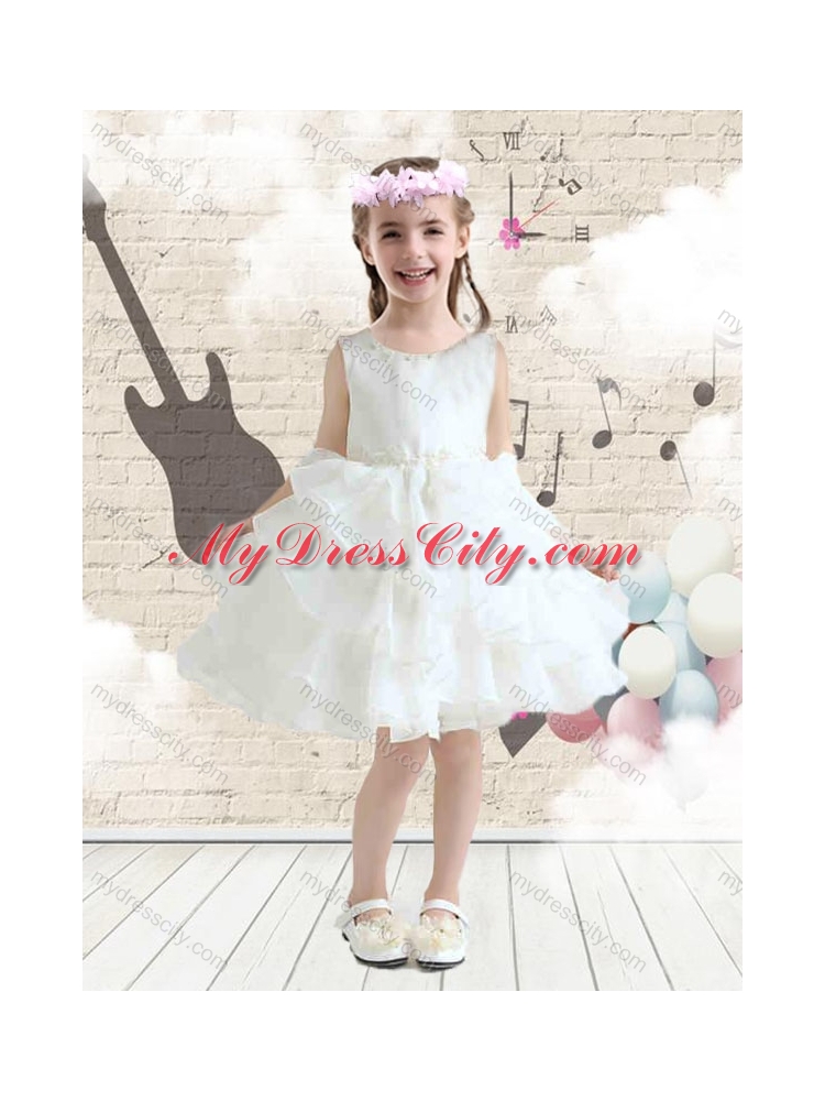 2016 Cute Scoop White Little Girls Pageant Dresses with Ruffled Layers