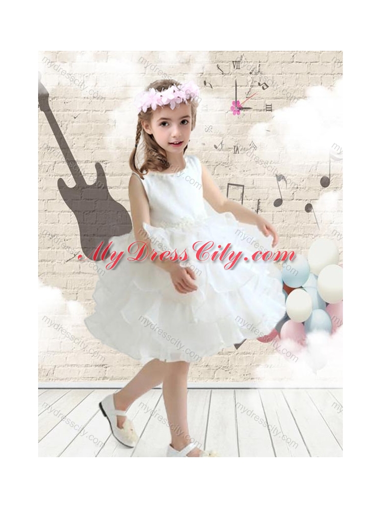 2016 Cute Scoop White Little Girls Pageant Dresses with Ruffled Layers