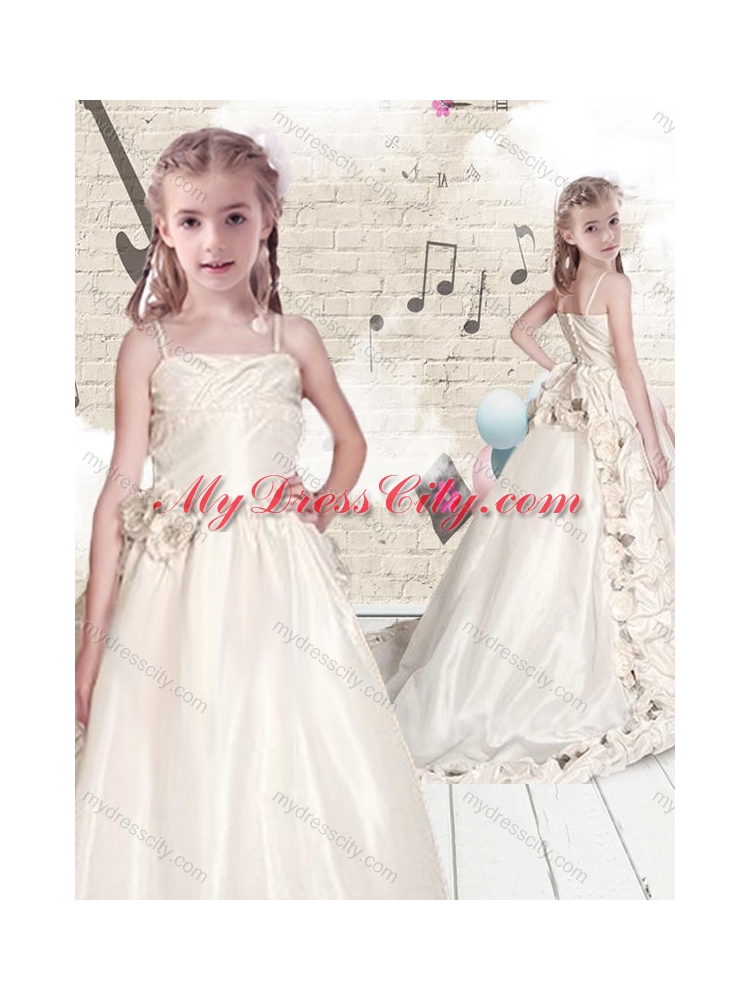 2016 Elegant Empire Spaghetti Straps Brush Train Flower  Little Girls Pageant Dresses