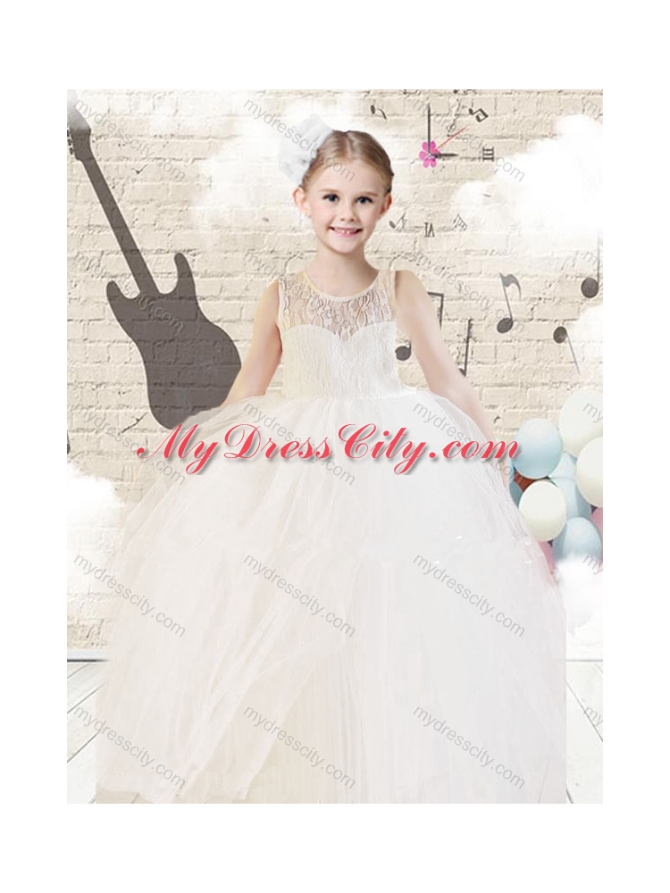 2016 Fashionable Scoop Ball Gown White Little Girl Dresses with Lace