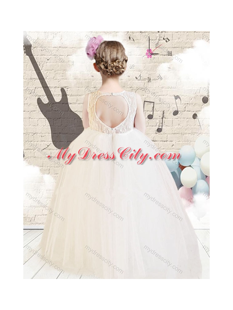 2016 Fashionable Scoop Ball Gown White Little Girl Dresses with Lace