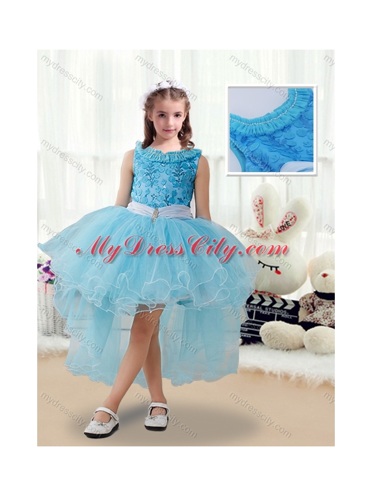 2016 Latest High Low  Little Girls Pageant Dresses with Belt and Appliques