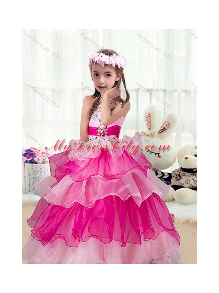 2016 Pretty Halter Top  Little Girls Pageant Dresses with Ruffled Layers