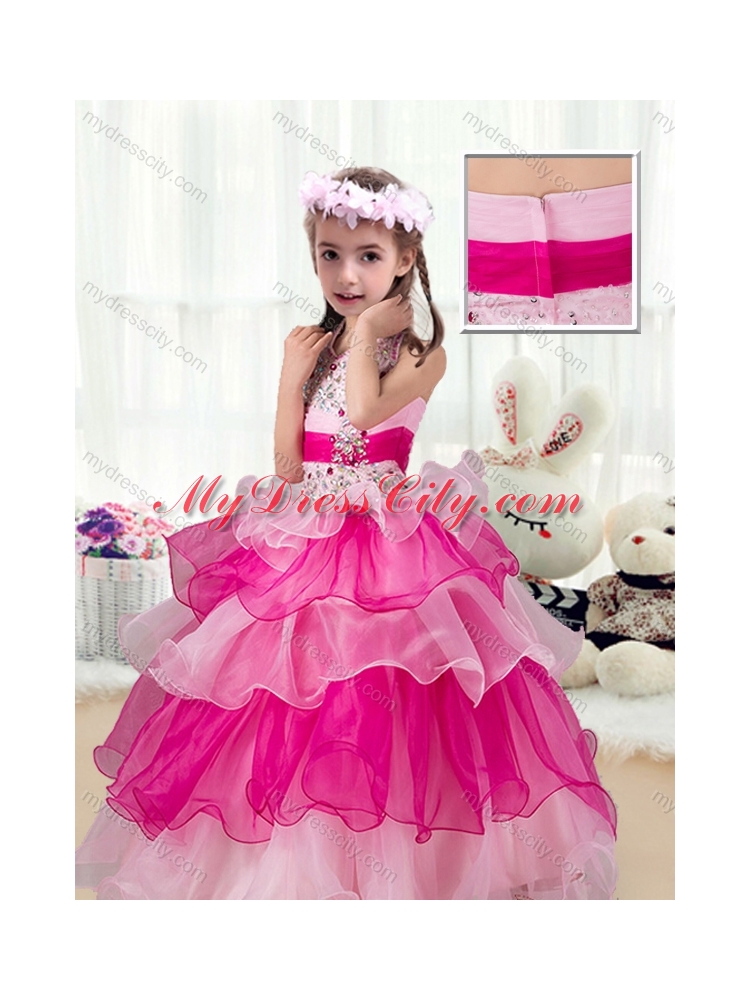 2016 Pretty Halter Top  Little Girls Pageant Dresses with Ruffled Layers