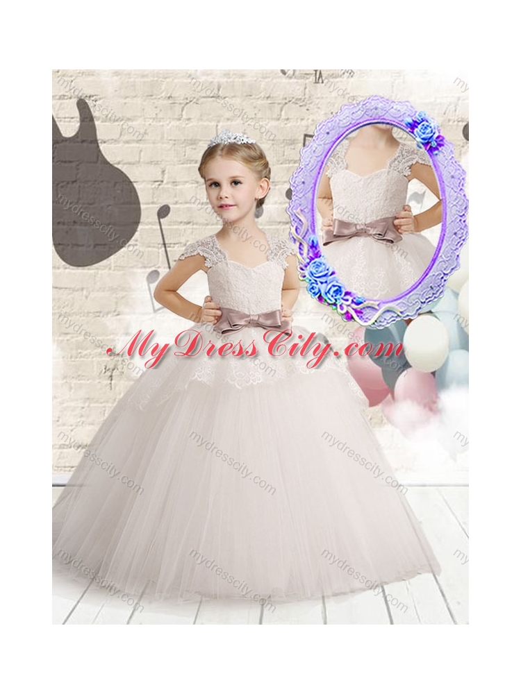 2016 Wonderful Cap Sleeves Little Girls Pageant Dresses with Bowknot and Lace