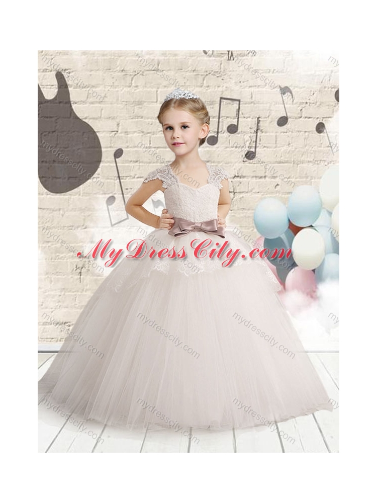 2016 Wonderful Cap Sleeves Little Girls Pageant Dresses with Bowknot and Lace