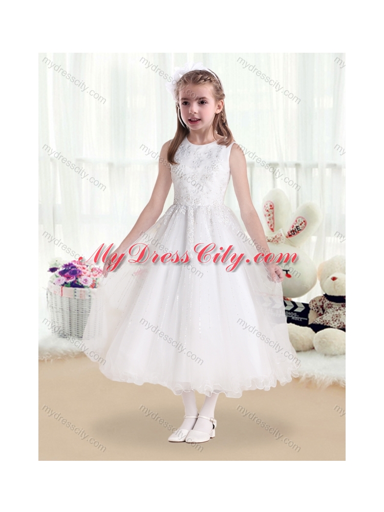 Cheap Scoop White Flower Girl Dresses with Beading and Appliques