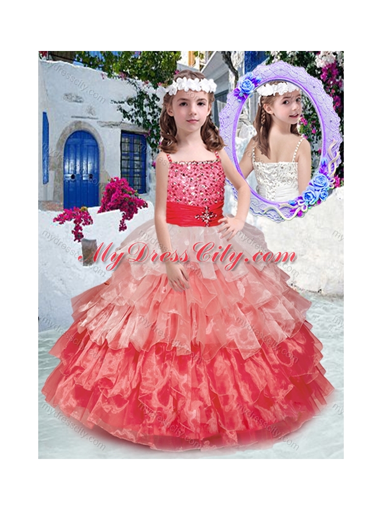 2016 Beautiful Spaghetti Straps Little Girl Pageant Dresses with Beading and Ruffled Layers