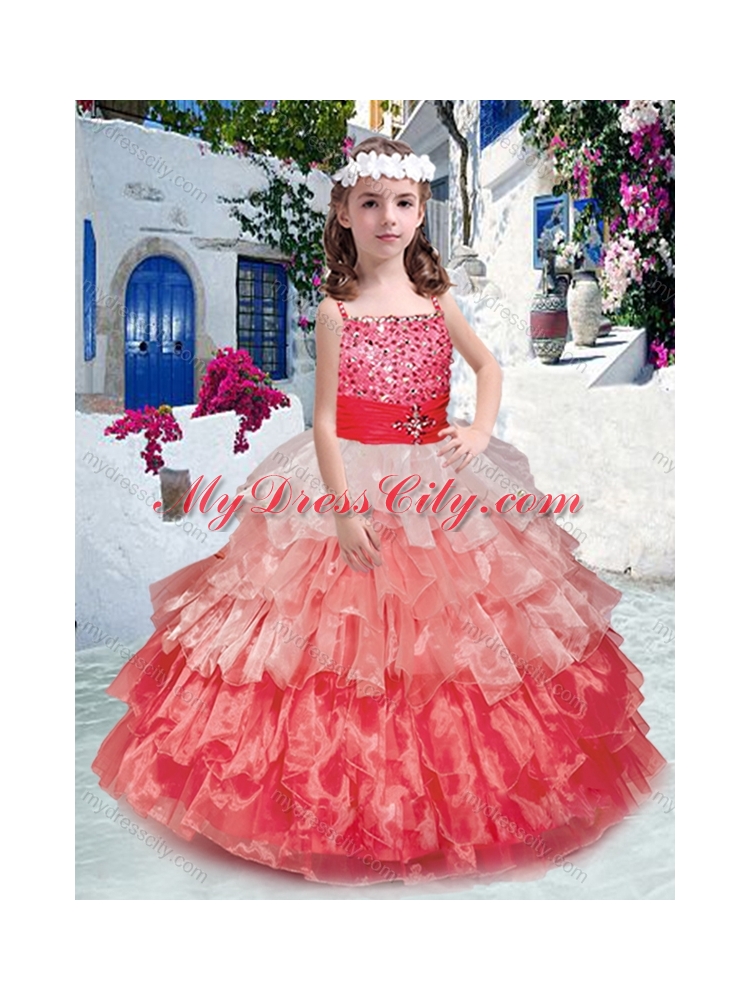 2016 Beautiful Spaghetti Straps Little Girl Pageant Dresses with Beading and Ruffled Layers