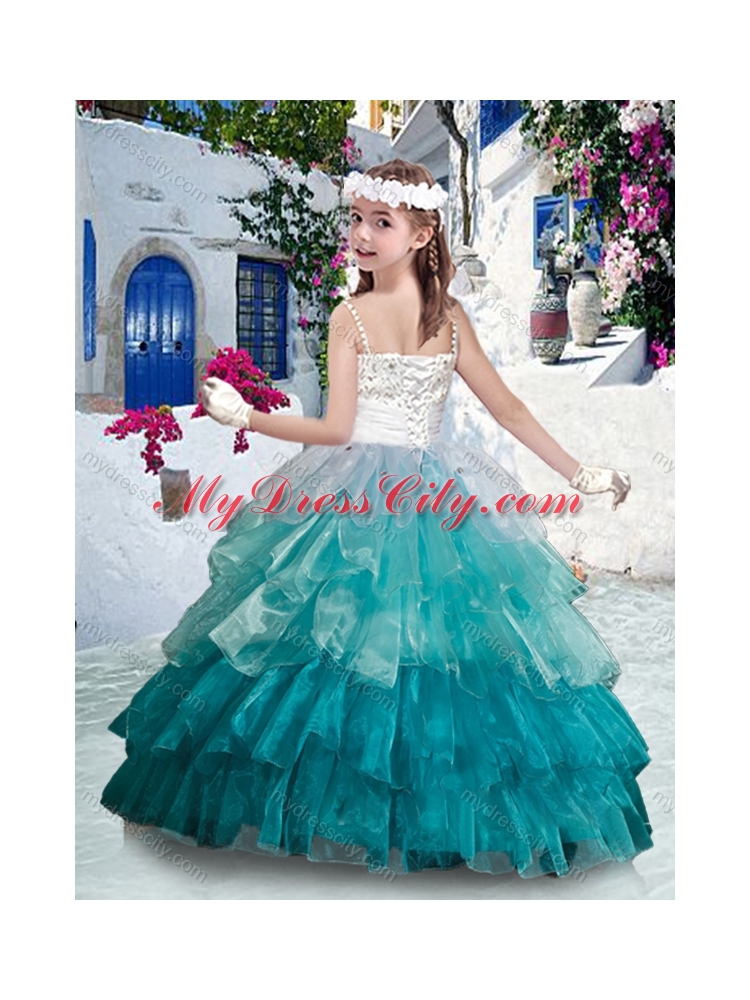 2016 Beautiful Spaghetti Straps Little Girl Pageant Dresses with Beading and Ruffled Layers