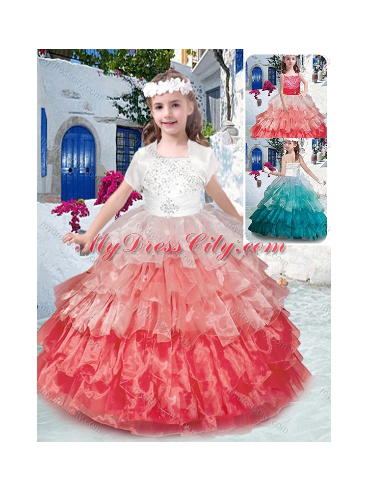 2016 Beautiful Spaghetti Straps Little Girl Pageant Dresses with Beading and Ruffled Layers