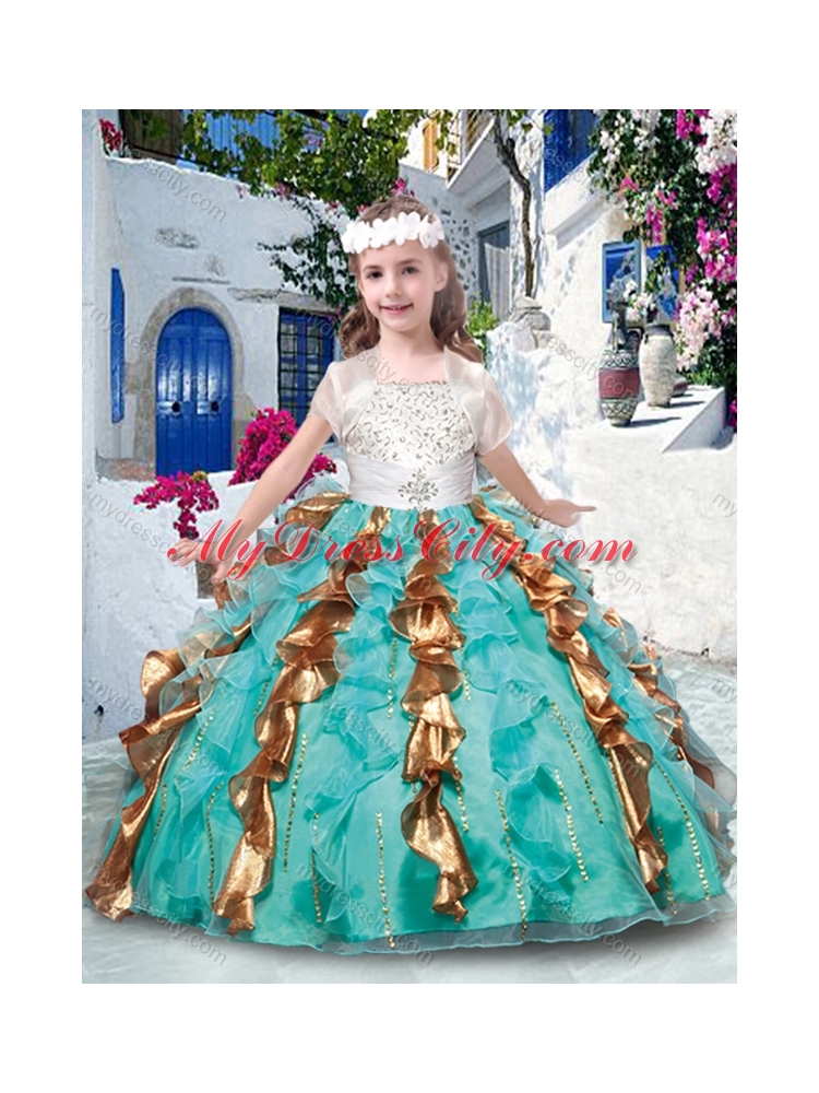 2016 Pretty Ball Gown Spaghetti Straps Little Girl Pageant Dresses with Beading and Ruffles