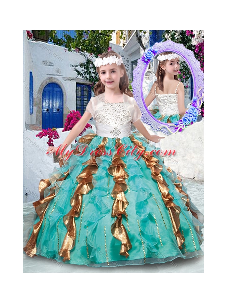 2016 Pretty Ball Gown Spaghetti Straps Little Girl Pageant Dresses with Beading and Ruffles