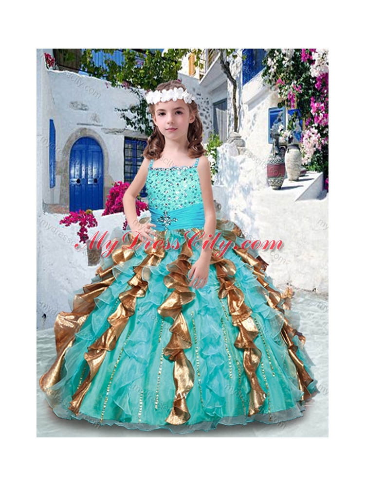 2016 Pretty Ball Gown Spaghetti Straps Little Girl Pageant Dresses with Beading and Ruffles