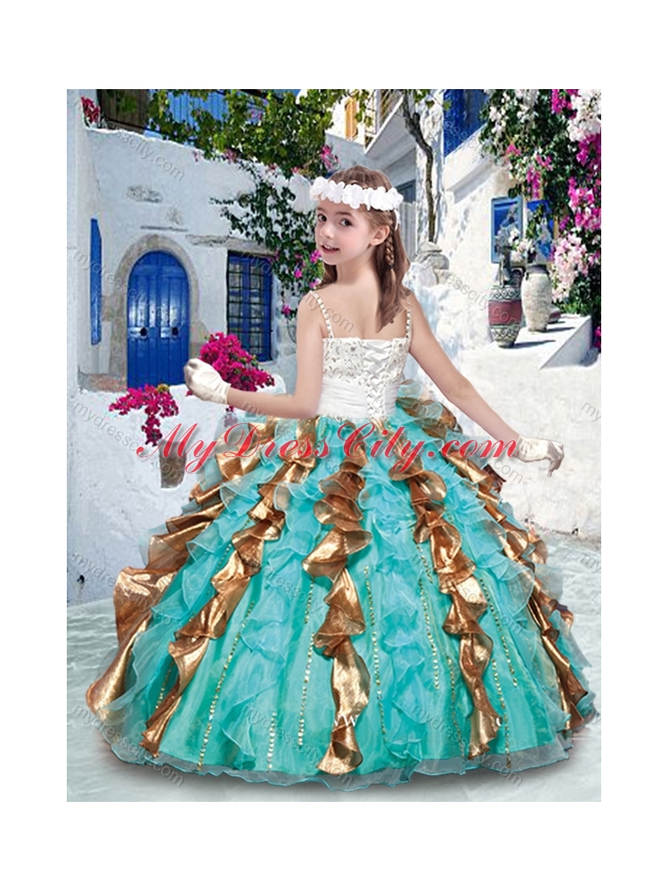 2016 Pretty Ball Gown Spaghetti Straps Little Girl Pageant Dresses with Beading and Ruffles