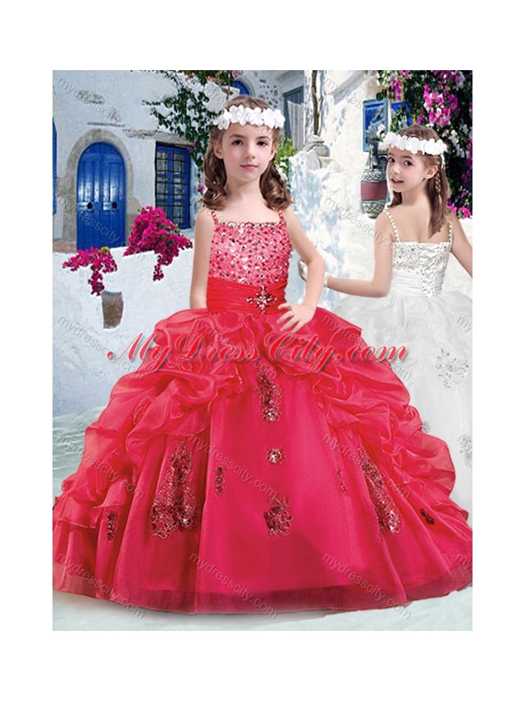 2016 Beautiful Spaghetti Straps Little Girl Pageant Dresses with Appliques and Bubles