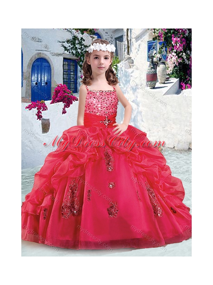 2016 Beautiful Spaghetti Straps Little Girl Pageant Dresses with Appliques and Bubles