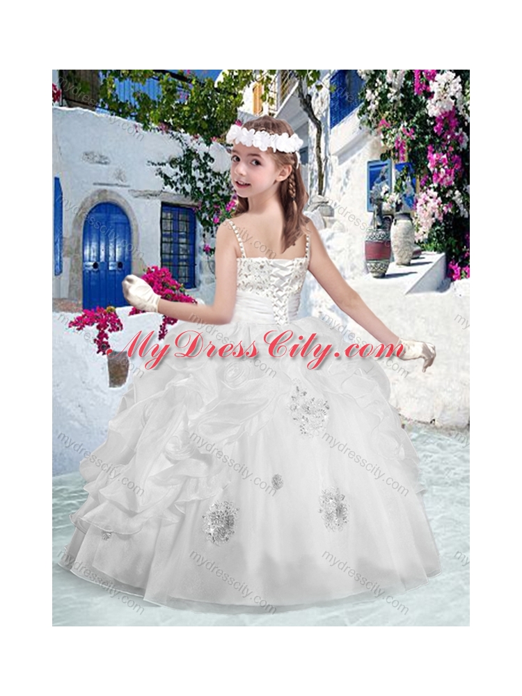 2016 Beautiful Spaghetti Straps Little Girl Pageant Dresses with Appliques and Bubles