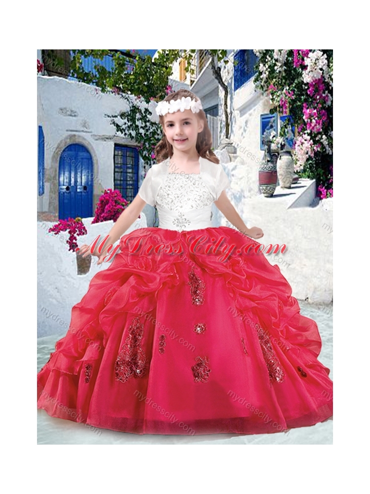 2016 Beautiful Spaghetti Straps Little Girl Pageant Dresses with Appliques and Bubles